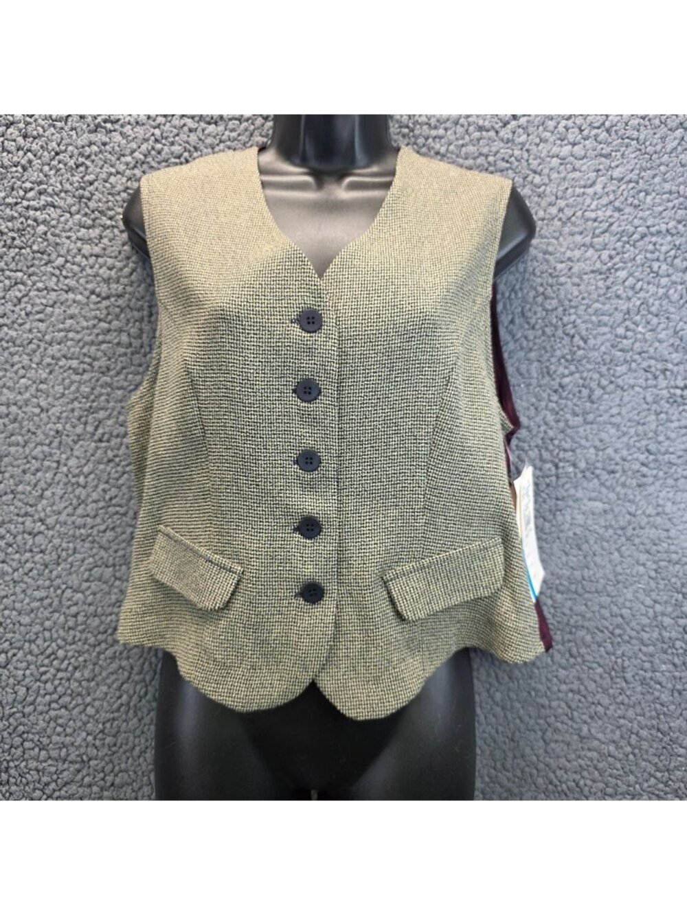 Vintage I.C. Isaacs Women's Vest M Beige Navy Houndstooth 90s Twee Equestrian